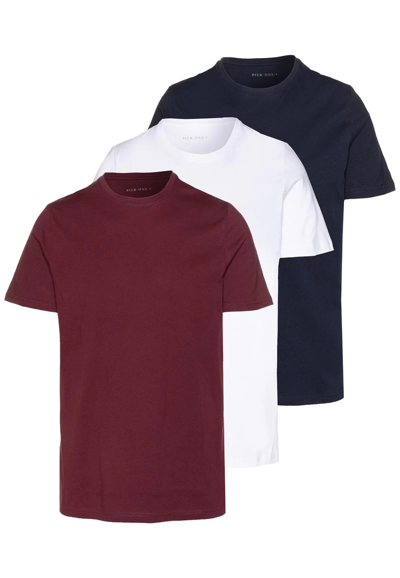 Pier One 3 PACK - T-Shirt Basic - White/dark Blue/red